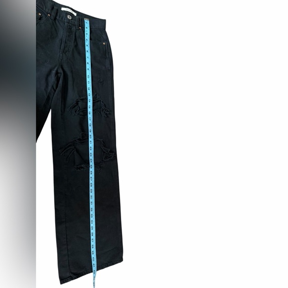 Pacsun Black Denim Distressed Wide Leg Jeans High Waisted Womens Approx Sz 25 - Picture 9 of 9